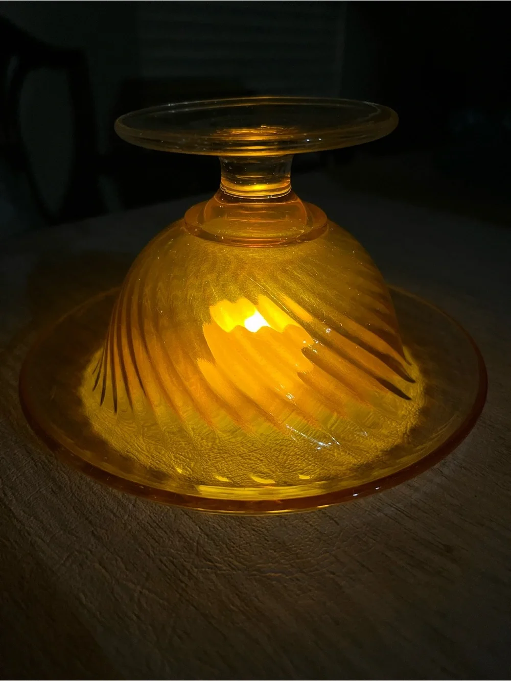 Vintage Marigold Carnival Glass Swirl Bowl Fairy Lamp